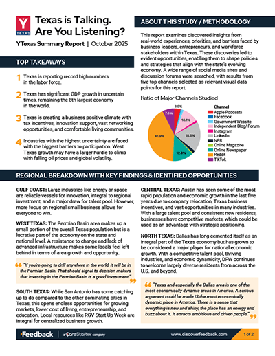 Thumbnail of the first page of "Texas is Talking. Are you Listening?" YTexas Summary Report.