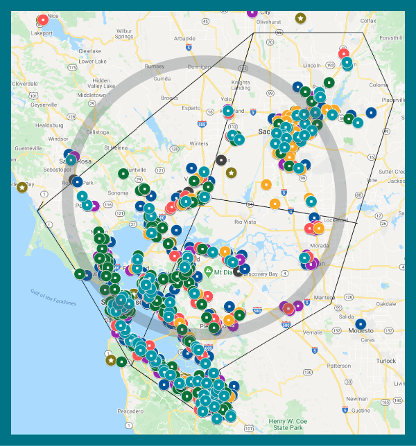 A map illustrating the volume of resources available to Travis AFB families within a 50 mile radius of the base